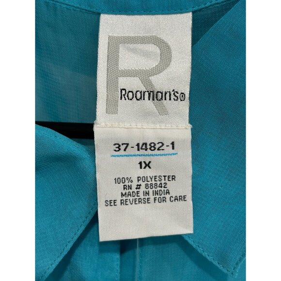 Roamans NWT Sheer Turquoise Button-Up Blouse Sz 1X Top Swim Cover Up - Picture 6 of 12